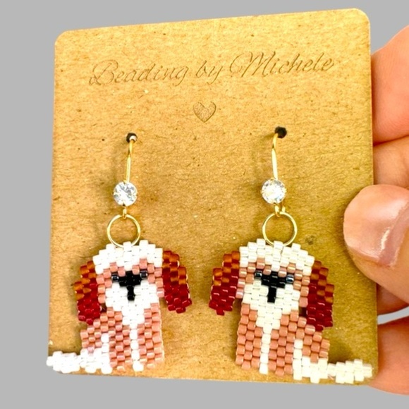 Hand Crafted Jewelry - Beaded Shi Tzu dog earrings caricature handmade handwoven lightweight
